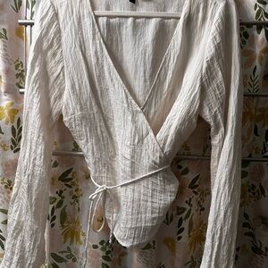 White Crinkle Creped Wrap Blouse-see size note*